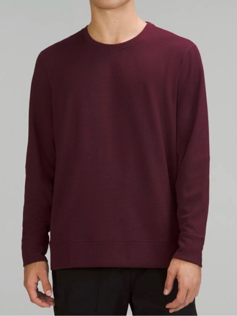 Lululemon Men's Long Sleeve Crew Stitch Shift Waffle Knit Burgundy Top Size L-XL